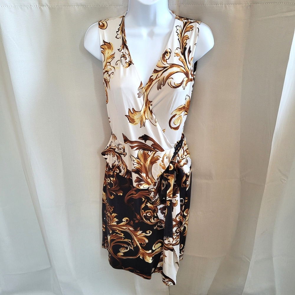 Vtg Joseph Ribkoff Womens Sheath Dress 6 Baroque Wrap Regency Royal Formal 21685